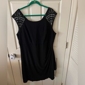 Chic Black Mini Dress with Studded Shoulders